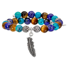 Load image into Gallery viewer, Wind & Fire Feather & Turquoise/Lapis/Tiger's Eye Beaded Charm Wrap