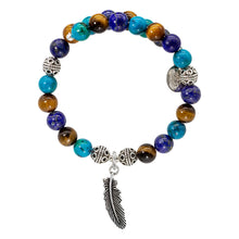 Load image into Gallery viewer, Wind & Fire Feather & Turquoise/Lapis/Tiger's Eye Beaded Charm Wrap