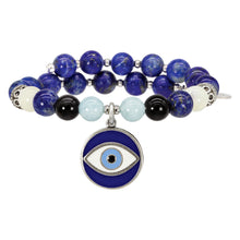 Load image into Gallery viewer, Wind & Fire Enameled Evil Eye & Lapis Beaded Charm Wrap