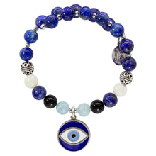 Load image into Gallery viewer, Wind & Fire Enameled Evil Eye & Lapis Beaded Charm Wrap