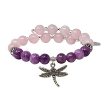 Load image into Gallery viewer, Wind &amp; Fire Dragonfly &amp; Rose/Purple Quartz Charm Wrap
