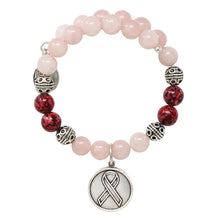 Load image into Gallery viewer, Wind &amp; Fire Awareness Ribbon &amp; Rose Quartz Beaded Charm Wrap

