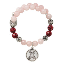 Load image into Gallery viewer, Wind & Fire Awareness Ribbon & Rose Quartz Beaded Charm Wrap