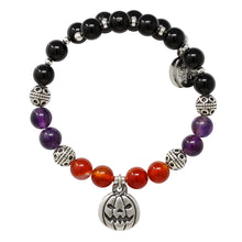 Load image into Gallery viewer, Wind & Fire Jack O'Lantern & Amber/Amethyst/Onyx Beaded Charm Wrap
