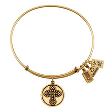 Load image into Gallery viewer, Wind & Fire Fleur-De-Lis Cross Charm Bangle
