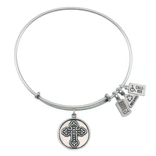 Load image into Gallery viewer, Wind & Fire Fleur-De-Lis Cross Charm Bangle