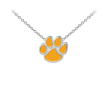 Load image into Gallery viewer, Wind and Fire Orange Enameled Paw Print Sterling Silver Dainty Necklace