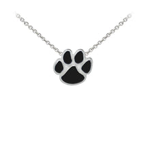 Load image into Gallery viewer, Wind and Fire Black Enameled Paw Print Sterling Silver Dainty Necklace