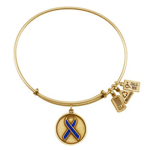 Load image into Gallery viewer, Wind & Fire Blue Awareness Ribbon Charm Bangle