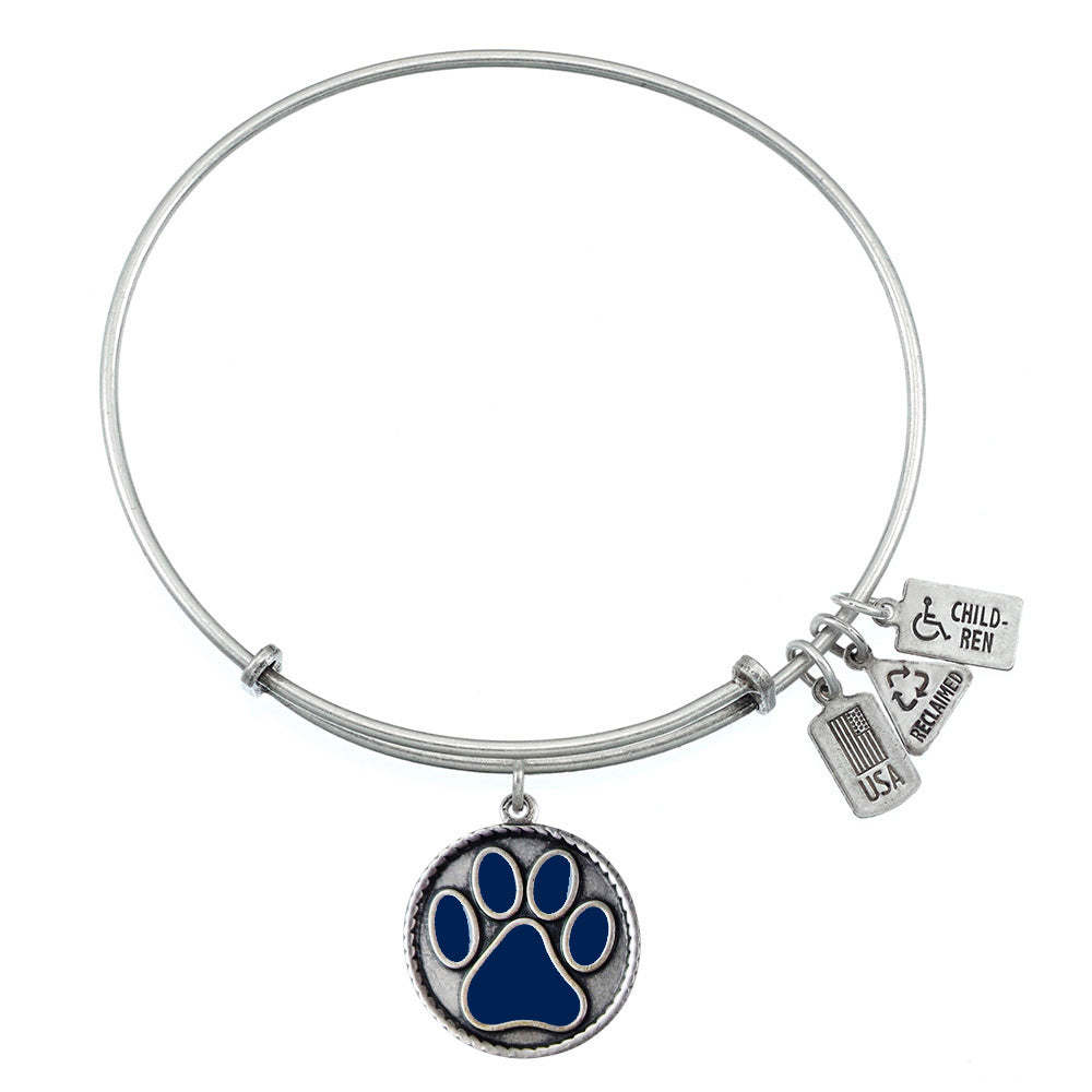 Wind Fire Blue Enameled Paw Print Charm Bangle Silver