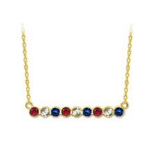 Load image into Gallery viewer, Sterling Silver 250th Anniversary Bubble Necklace with Nine Red White and Blue Swarovski Crystals in Yellow Gold
