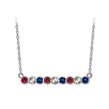 Load image into Gallery viewer, Sterling Silver 250th Anniversary Bubble Necklace with Nine Red White and Blue Swarovski Crystals
