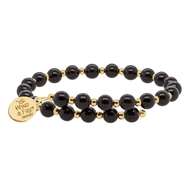 Wind & Fire Black Onyx and Gold-Filled Bead Wrap