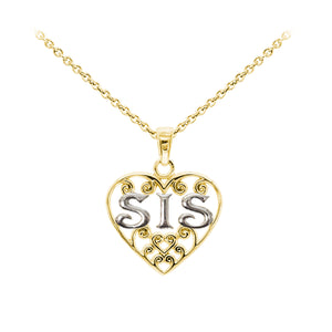 Sis Filigree Heart Two-Tone Sterling Silver Dainty Necklace