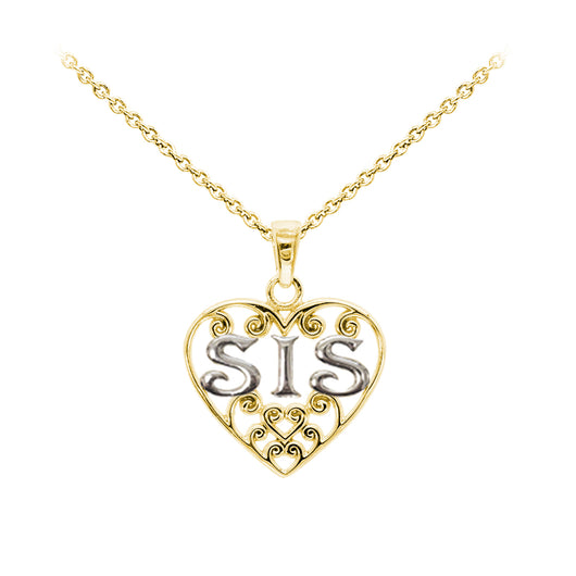 Sis Filigree Heart Two-Tone Sterling Silver Dainty Necklace