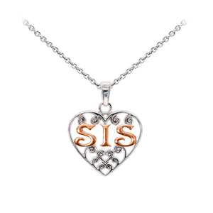 Sis Filigree Heart Two-Tone Sterling Silver Dainty Necklace