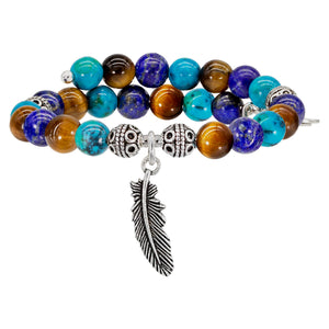Wind & Fire Feather & Turquoise/Lapis/Tiger's Eye Beaded Charm Wrap