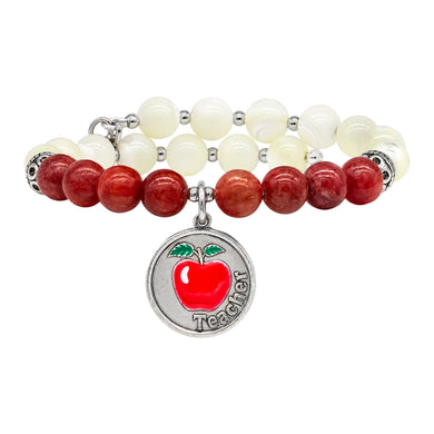 Wind & Fire Teacher & Red Quartz/Mother-of-Pearl Beaded Charm Wrap