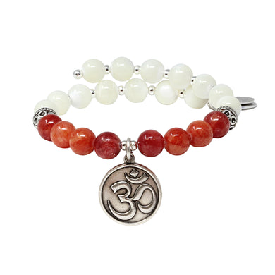 Wind & Fire Om & Coral Quartz/Mother-of-Pearl Charm Wrap