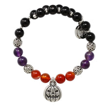Load image into Gallery viewer, Wind &amp; Fire Jack O&#39;Lantern &amp; Amber/Amethyst/Onyx Beaded Charm Wrap
