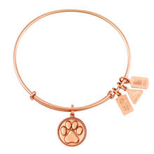 Load image into Gallery viewer, Wind &amp; Fire Paw Print Charm Bangle in Rose Gold
