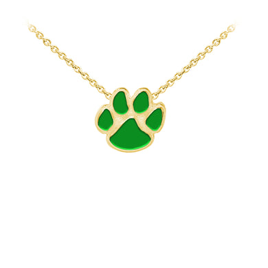 Wind and Fire Green Enameled Paw Print Sterling Silver Dainty Necklace