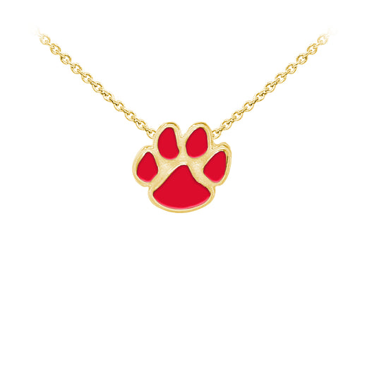 Wind and Fire Red Enameled Paw Print Sterling Silver Dainty Necklace