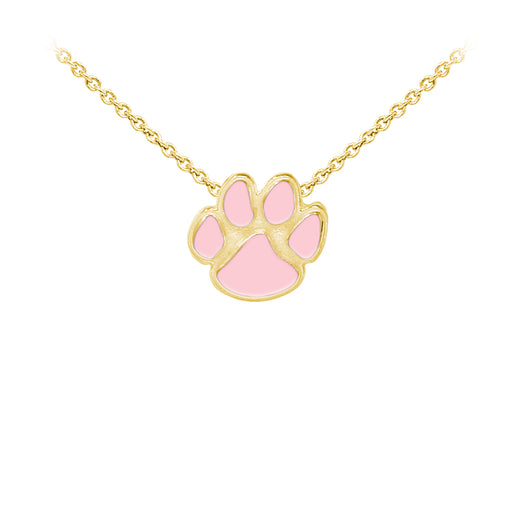 Wind and Fire Pink Enameled Paw Print Sterling Silver Dainty Necklace