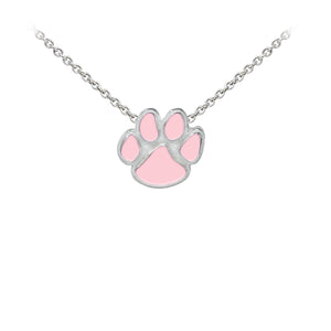 Wind and Fire Pink Enameled Paw Print Sterling Silver Dainty Necklace