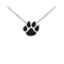 Load image into Gallery viewer, Wind and Fire Black Enameled Paw Print Sterling Silver Dainty Necklace
