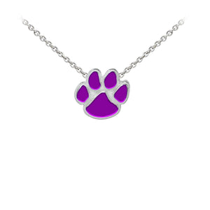 Wind and Fire Purple Enameled Paw Print Sterling Silver Dainty Necklace