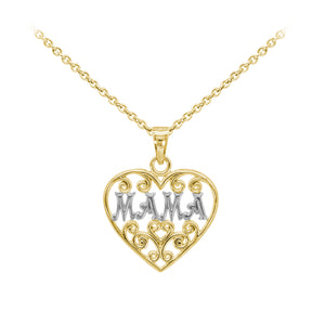 Mama Filigree Heart Two-Tone Sterling Silver Dainty Necklace