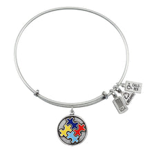Load image into Gallery viewer, Wind &amp; Fire Autism Enameled Puzzle Piece Charm Bangle
