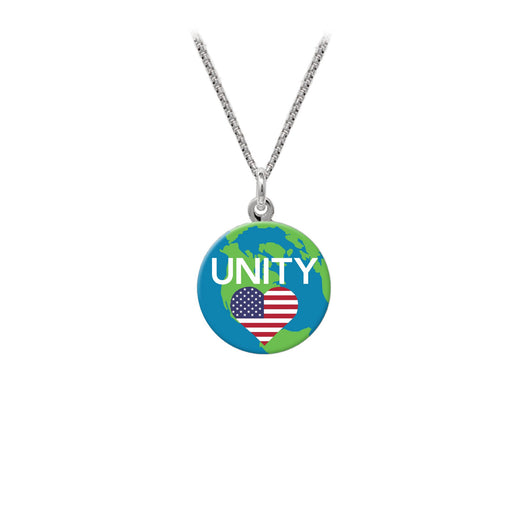 Wind & Fire Unity w/USA Flag Heart Statement Necklace (16mm Art Disc)