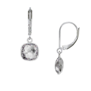 Wind & Fire April/White Crystal 8mm Cushion Leverback Earrings