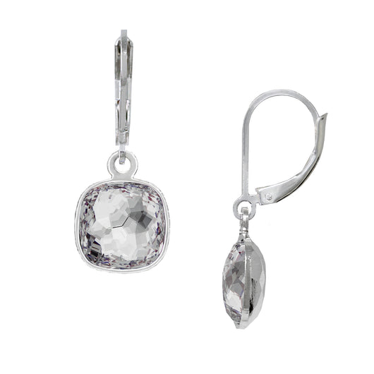 Wind & Fire April/White Crystal 10mm Cushion Leverback Earrings