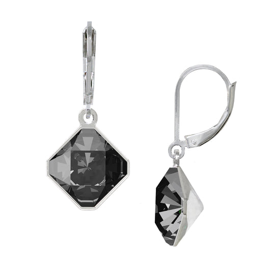 Wind & Fire Black Diamond/Silver Night 10mm Diamond-Shape Leverback Earrings