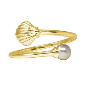 Wind & Fire Shell with Crystal Pearl Sterling Silver Ring Wrap