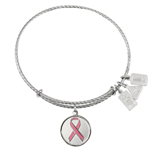 Wind & Fire Pink Awareness Ribbon Sterling Silver Charm Bangle